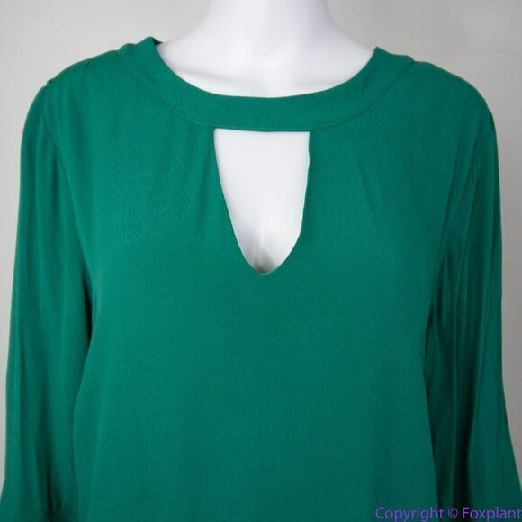 NEW Eloquii emerald green keyhole front ruffle sleeve‎ shift dress, size 18 - Picture 4 of 16